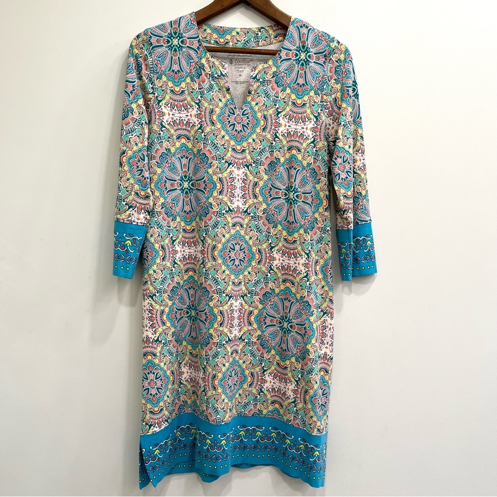 Coolibar Multicolor Patterned Midi Dress with Blue Accents